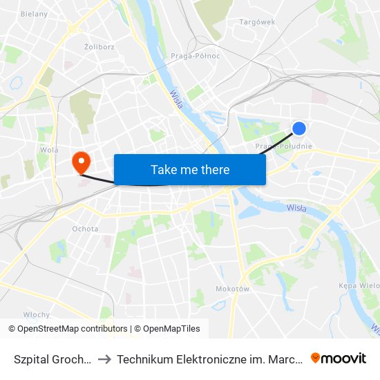 Szpital Grochowski 01 to Technikum Elektroniczne im. Marcina Kasprzaka nr 36 map