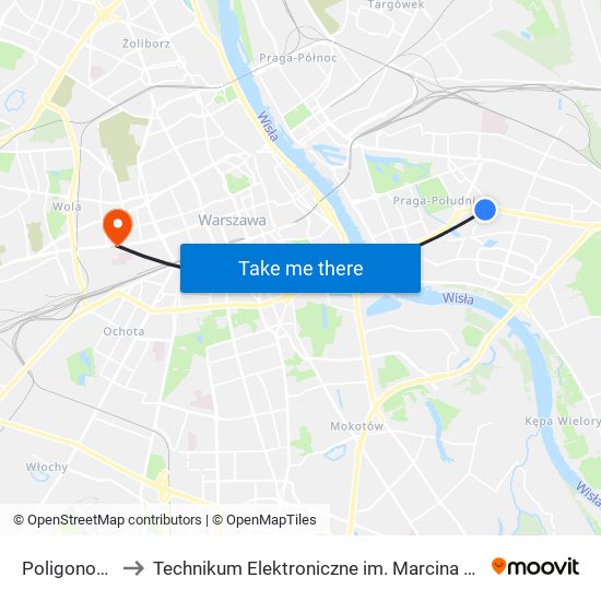 Poligonowa 03 to Technikum Elektroniczne im. Marcina Kasprzaka nr 36 map