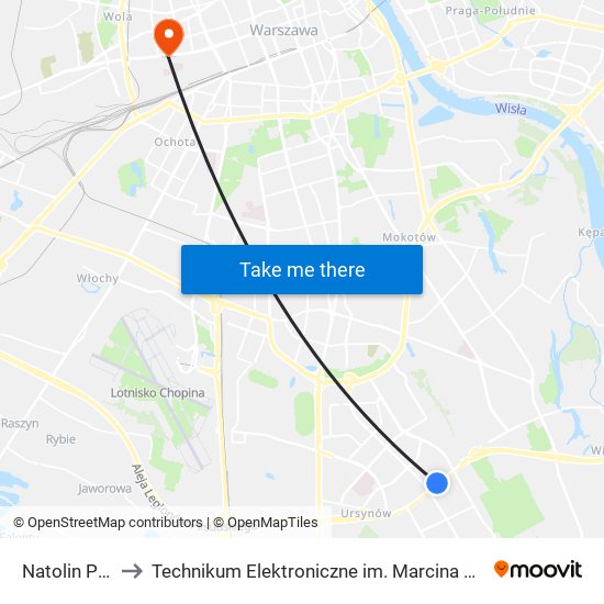 Natolin Płn. 01 to Technikum Elektroniczne im. Marcina Kasprzaka nr 36 map