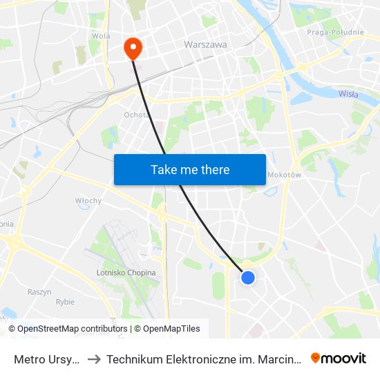 Metro Ursynów 02 to Technikum Elektroniczne im. Marcina Kasprzaka nr 36 map