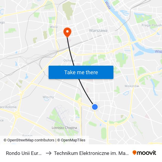 Rondo Unii Europejskiej 06 to Technikum Elektroniczne im. Marcina Kasprzaka nr 36 map