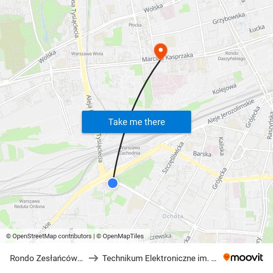 Rondo Zesłańców Syberyjskich 03 to Technikum Elektroniczne im. Marcina Kasprzaka nr 36 map