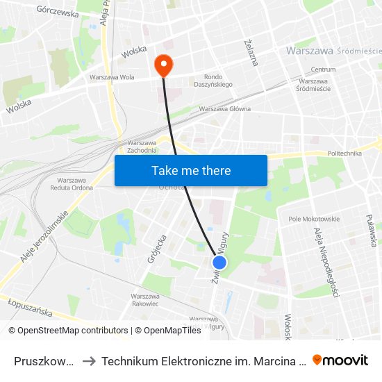 Pruszkowska 01 to Technikum Elektroniczne im. Marcina Kasprzaka nr 36 map