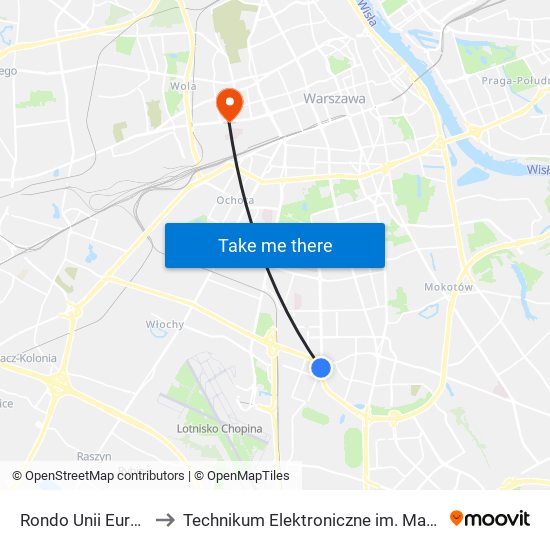 Rondo Unii Europejskiej 05 to Technikum Elektroniczne im. Marcina Kasprzaka nr 36 map