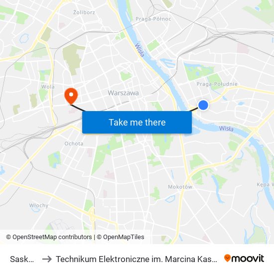 Saska to Technikum Elektroniczne im. Marcina Kasprzaka nr 36 map