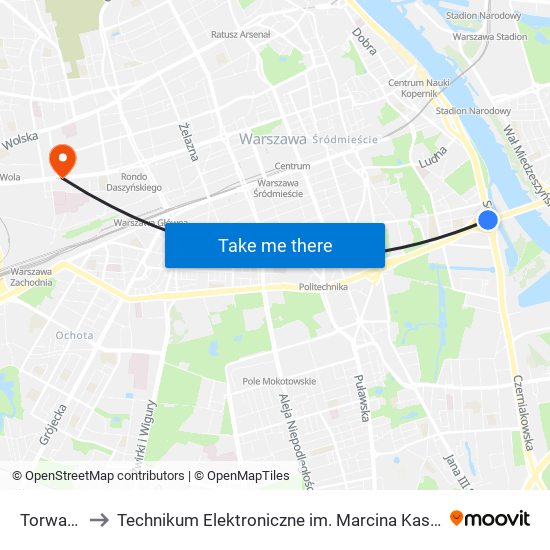 Torwar 02 to Technikum Elektroniczne im. Marcina Kasprzaka nr 36 map