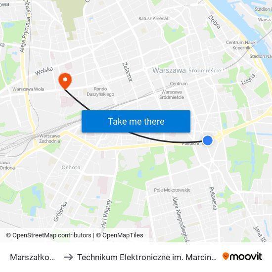 Marszałkowska 01 to Technikum Elektroniczne im. Marcina Kasprzaka nr 36 map