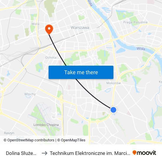 Dolina Służewiecka 03 to Technikum Elektroniczne im. Marcina Kasprzaka nr 36 map