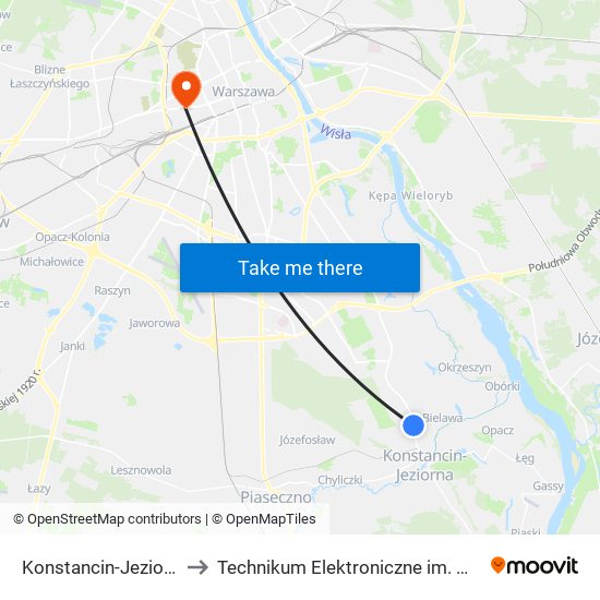 Konstancin-Jeziorna Borowa 02 to Technikum Elektroniczne im. Marcina Kasprzaka nr 36 map