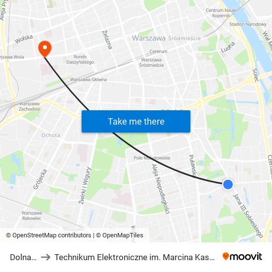 Dolna 04 to Technikum Elektroniczne im. Marcina Kasprzaka nr 36 map