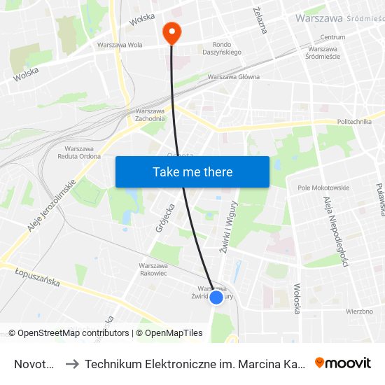 Novotel to Technikum Elektroniczne im. Marcina Kasprzaka nr 36 map