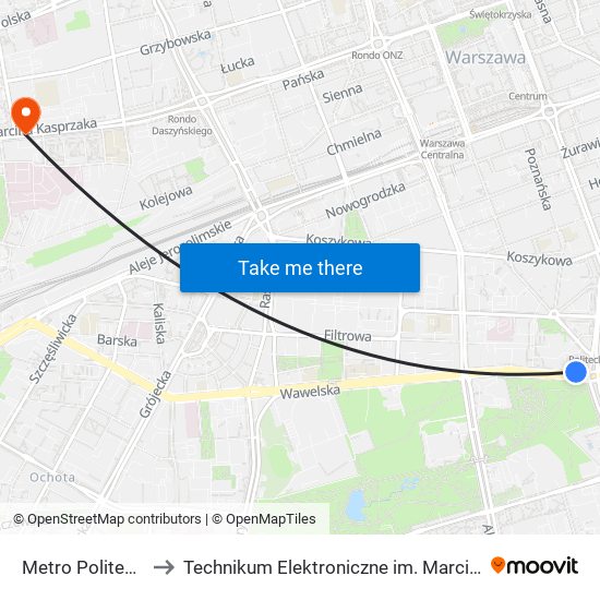 Metro Politechnika 02 to Technikum Elektroniczne im. Marcina Kasprzaka nr 36 map