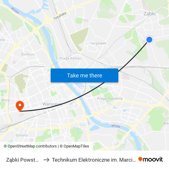 Ząbki Powstańców 02 to Technikum Elektroniczne im. Marcina Kasprzaka nr 36 map