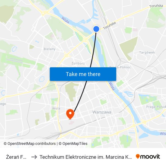 Żerań Fso 12 to Technikum Elektroniczne im. Marcina Kasprzaka nr 36 map