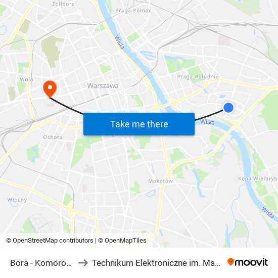 Bora - Komorowskiego 03 to Technikum Elektroniczne im. Marcina Kasprzaka nr 36 map