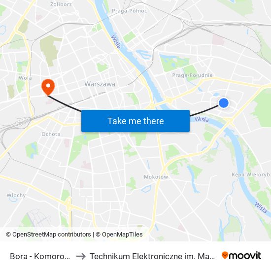 Bora - Komorowskiego 04 to Technikum Elektroniczne im. Marcina Kasprzaka nr 36 map