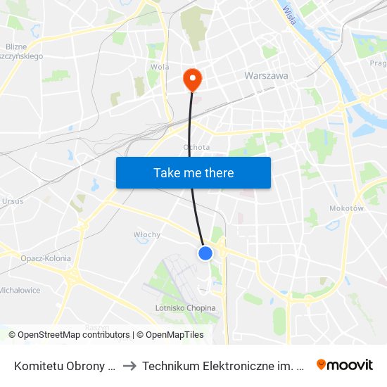 Komitetu Obrony Robotników 04 to Technikum Elektroniczne im. Marcina Kasprzaka nr 36 map