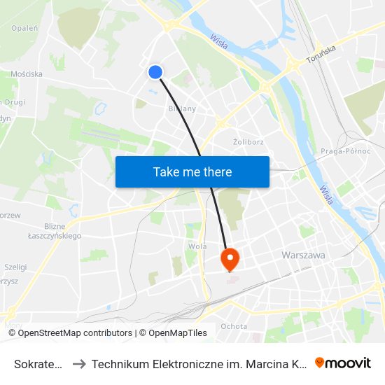 Sokratesa to Technikum Elektroniczne im. Marcina Kasprzaka nr 36 map