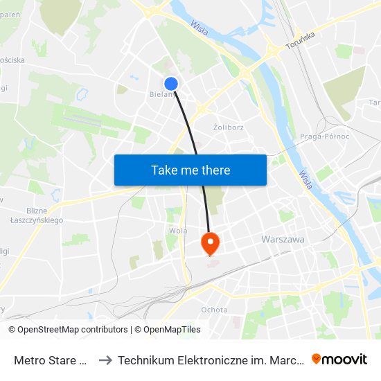 Metro Stare Bielany 01 to Technikum Elektroniczne im. Marcina Kasprzaka nr 36 map