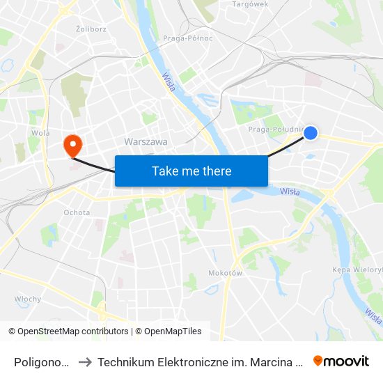 Poligonowa to Technikum Elektroniczne im. Marcina Kasprzaka nr 36 map