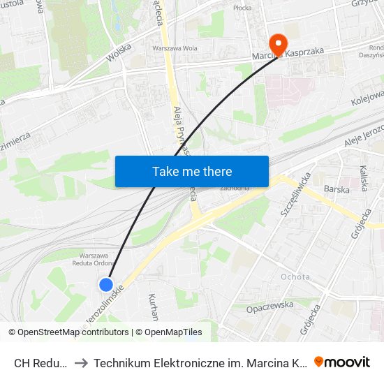 CH Reduta 01 to Technikum Elektroniczne im. Marcina Kasprzaka nr 36 map