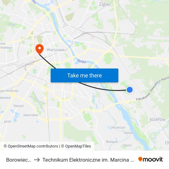 Borowiecka to Technikum Elektroniczne im. Marcina Kasprzaka nr 36 map