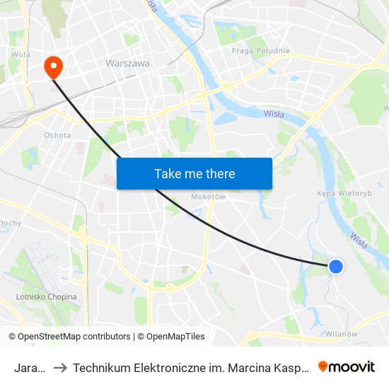 Jara 02 to Technikum Elektroniczne im. Marcina Kasprzaka nr 36 map