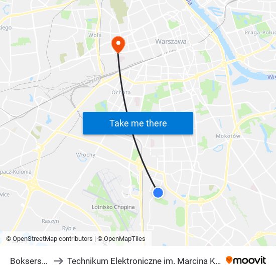 Bokserska 02 to Technikum Elektroniczne im. Marcina Kasprzaka nr 36 map