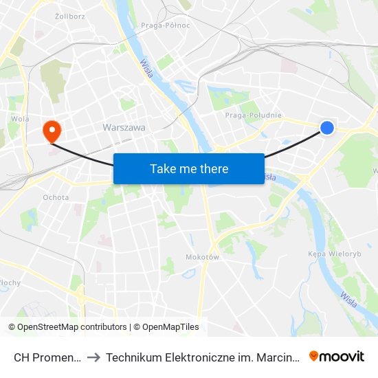 CH Promenada 02 to Technikum Elektroniczne im. Marcina Kasprzaka nr 36 map