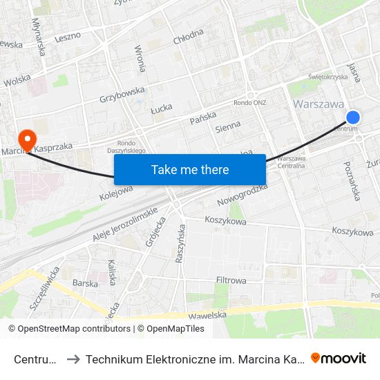 Centrum to Technikum Elektroniczne im. Marcina Kasprzaka nr 36 map