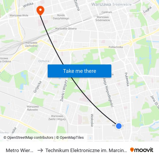 Metro Wierzbno 01 to Technikum Elektroniczne im. Marcina Kasprzaka nr 36 map