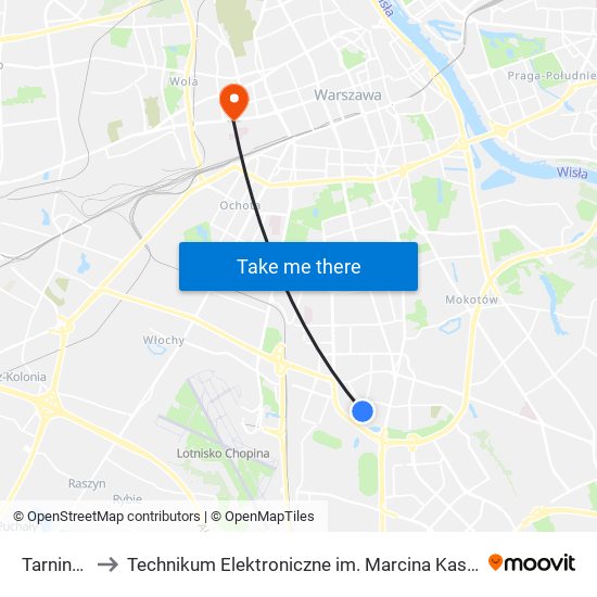 Tarniny 02 to Technikum Elektroniczne im. Marcina Kasprzaka nr 36 map