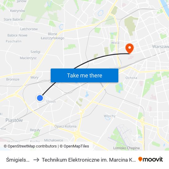 Śmigielska 01 to Technikum Elektroniczne im. Marcina Kasprzaka nr 36 map