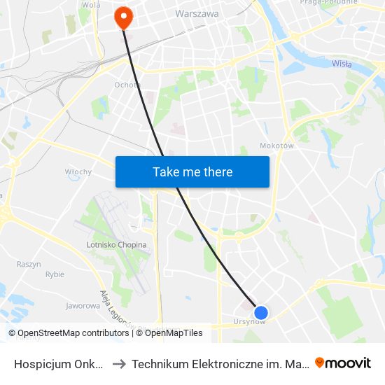 Hospicjum Onkologiczne 01 to Technikum Elektroniczne im. Marcina Kasprzaka nr 36 map