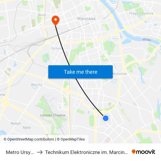 Metro Ursynów 04 to Technikum Elektroniczne im. Marcina Kasprzaka nr 36 map