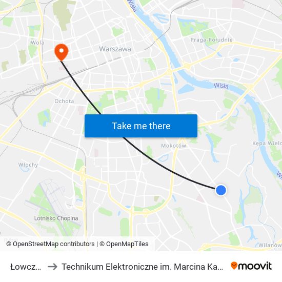 Łowcza 02 to Technikum Elektroniczne im. Marcina Kasprzaka nr 36 map