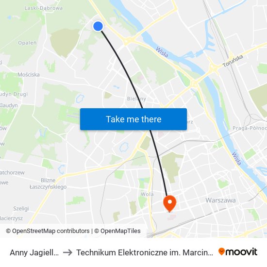 Anny Jagiellonki 01 to Technikum Elektroniczne im. Marcina Kasprzaka nr 36 map