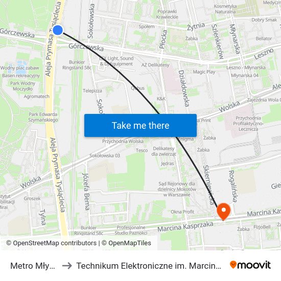 Metro Młynów to Technikum Elektroniczne im. Marcina Kasprzaka nr 36 map