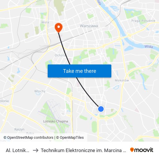 Al. Lotników 05 to Technikum Elektroniczne im. Marcina Kasprzaka nr 36 map