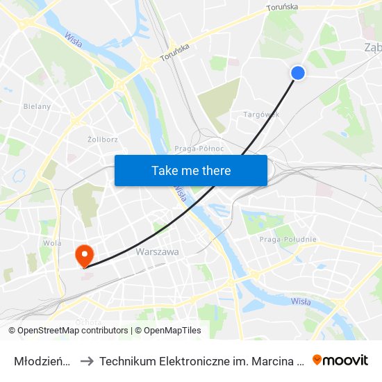 Młodzieńcza 04 to Technikum Elektroniczne im. Marcina Kasprzaka nr 36 map