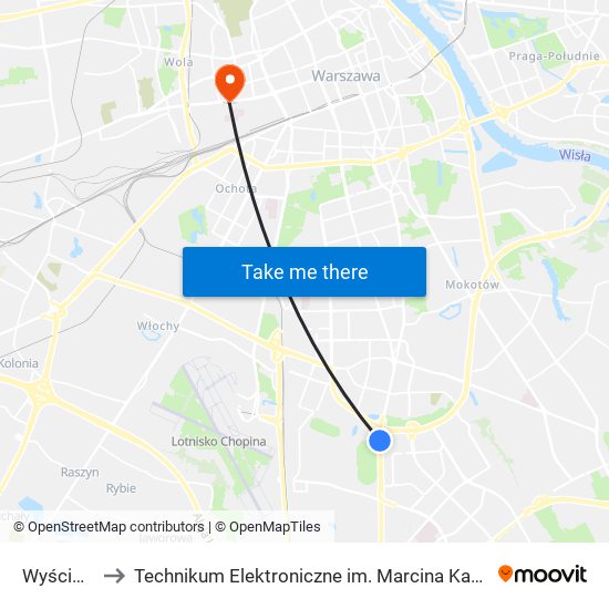 Wyścigi 01 to Technikum Elektroniczne im. Marcina Kasprzaka nr 36 map