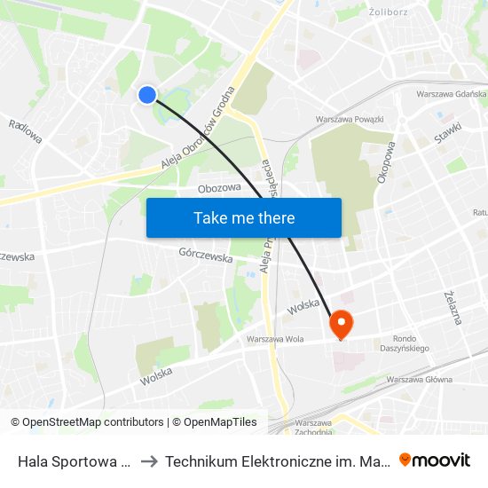 Hala Sportowa Bemowo to Technikum Elektroniczne im. Marcina Kasprzaka nr 36 map