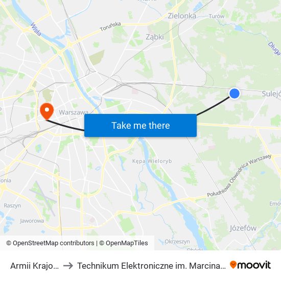 Armii Krajowej 05 to Technikum Elektroniczne im. Marcina Kasprzaka nr 36 map