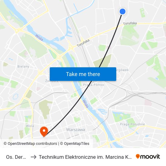 Os. Derby to Technikum Elektroniczne im. Marcina Kasprzaka nr 36 map