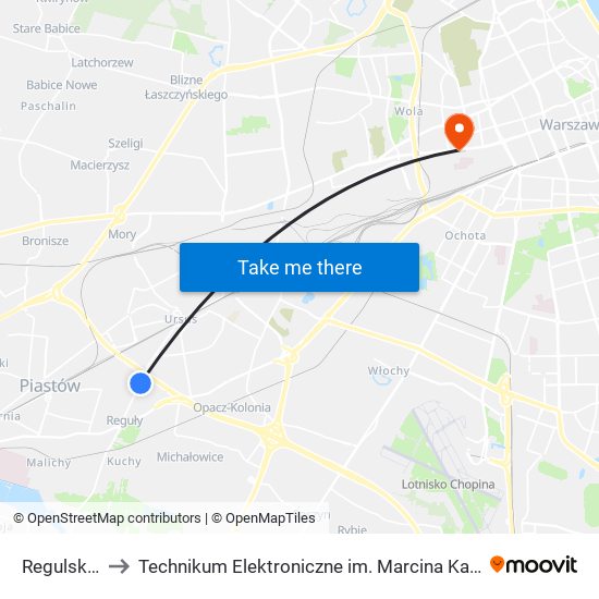 Regulska 01 to Technikum Elektroniczne im. Marcina Kasprzaka nr 36 map