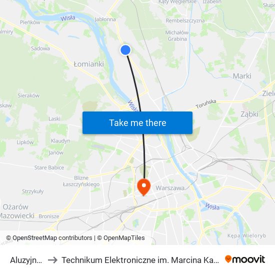 Aluzyjna 02 to Technikum Elektroniczne im. Marcina Kasprzaka nr 36 map