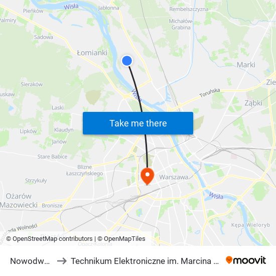 Nowodwory 04 to Technikum Elektroniczne im. Marcina Kasprzaka nr 36 map