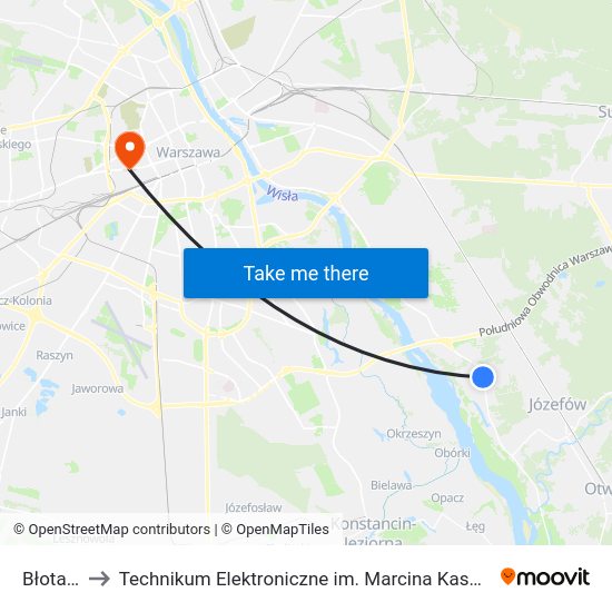 Błota to Technikum Elektroniczne im. Marcina Kasprzaka nr 36 map