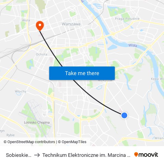 Sobieskiego 03 to Technikum Elektroniczne im. Marcina Kasprzaka nr 36 map