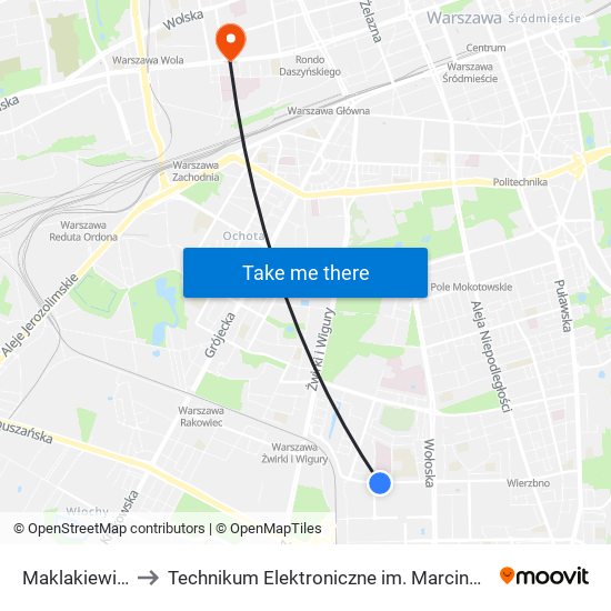 Maklakiewicza 01 to Technikum Elektroniczne im. Marcina Kasprzaka nr 36 map